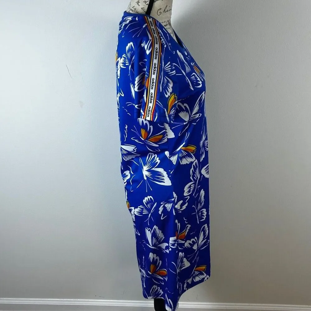 Adidas Farm Rio Butterfly Dress Womens Medium Blue Floral Short Sleeve T-Shirt